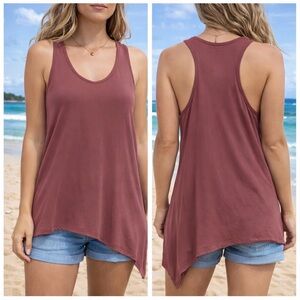 WOMEN’S TRESICS LUXE MAUVE V-NECK ASYMMETRICAL RACERBACK TANK TOP SIZE LARGE NWT